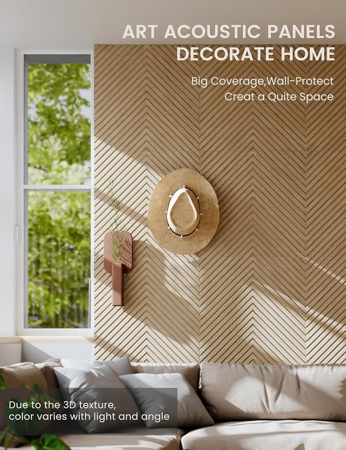 Fluxynara 6-Pack Large Felt Bulletin Board, Natural Oak Pyramid | 70.87" x 47.24" Cork Board Alternative, Acoustic Wall Panels with 60 Adhesive Tabs for Recording Studios and Home Offices
