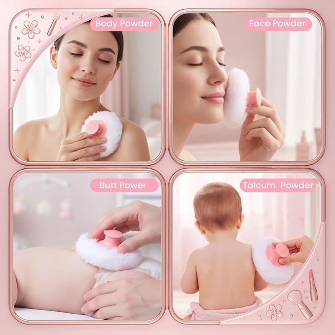 UTENEW Cosmetic Tool Baby Soft Face Body Powder Puff Sponge Box Container Case (Pink)