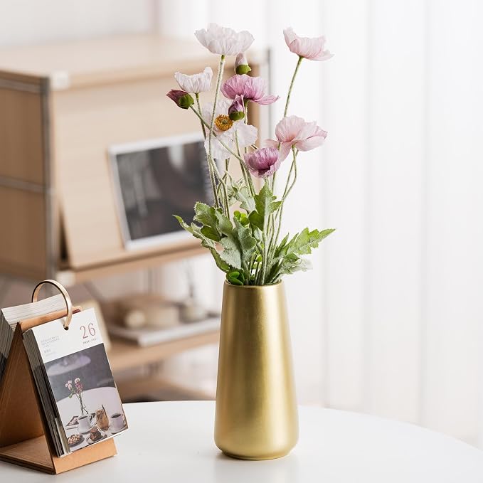 Simple Boho Ceramic Flower Vase for Home Decor (Light Gold,Big) | 8'' Modern Vase for Flower Plant Pampas Grass, Fit for Table Shelf Centerpieces, Living Room Kitchen Bedroom Wedding Gift
