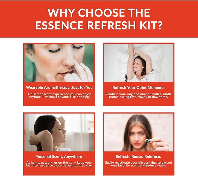 Essence Refresh Kit | Solid Scents Essential Oils | Aromatherapy Nasal Diffuser | Personal Scent Clip for Travel, Work & Everyday Use | Made in USA | Grapefruit | Bamboo/Glass Pod