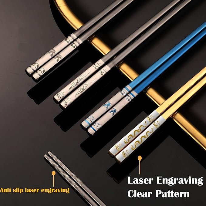 Chopsticks with Case,Metal Chop Stick for School,Office,Outdoor,Gold Dragon | Titanium Plated,Reusable,Dishwasher Safe,Come in a Set,Lightweight,Beginner friendly,Year of the Dragon Gifts,Portable