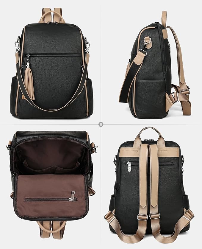 FADEON Leather Backpack Purse for Women Designer Travel Backpack Purses PU Fashion Ladies Shoulder Bag with Tassel
