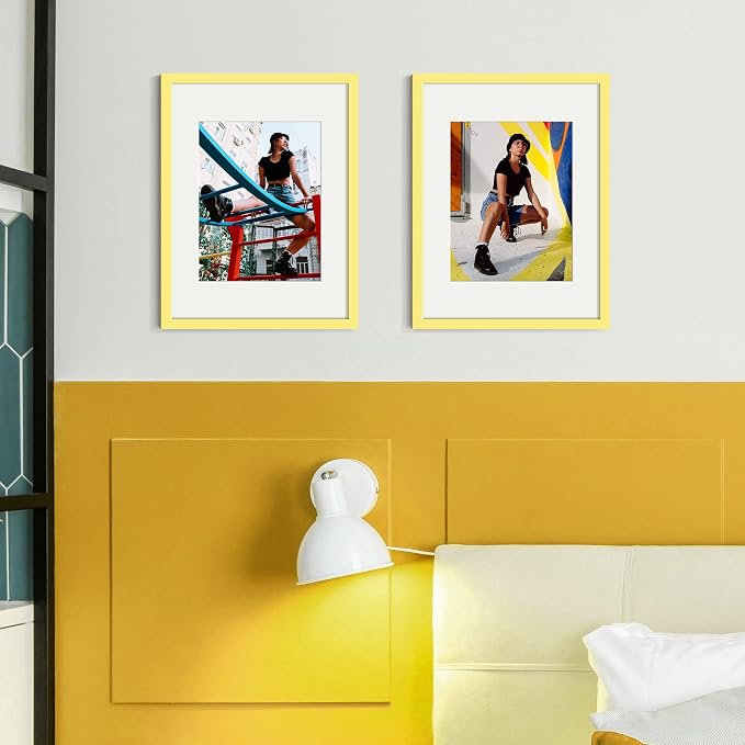 upsimples 12x16 Picture Frame, Display Pictures 8.5x11 with Mat or 12 x 16 Without, Wall Hanging Poster Frames, Yellow, 1 Pack