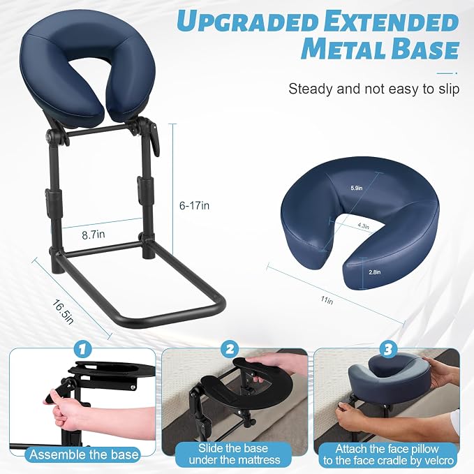 Massage Headrest for Bed, Adjustable Massage Face Cradle at Home, Portable Bed Massage Head Holder, Massage Table Head Rest for Salon Spa, Face Down Pillow After Eye Surgery, Blue