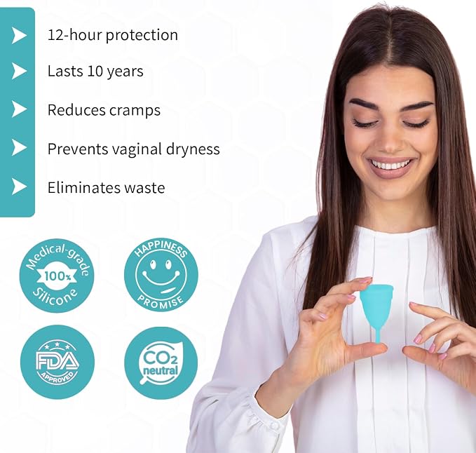 Angel's Peel Lounge Menstrual Cup for Women - 100% Medical-Grade Leak-Free Soft & Flexible Silicone Cup - 12 Hour Leak Protection Eco-Friendly & Reusable Period Cups for Women - Blue - Small