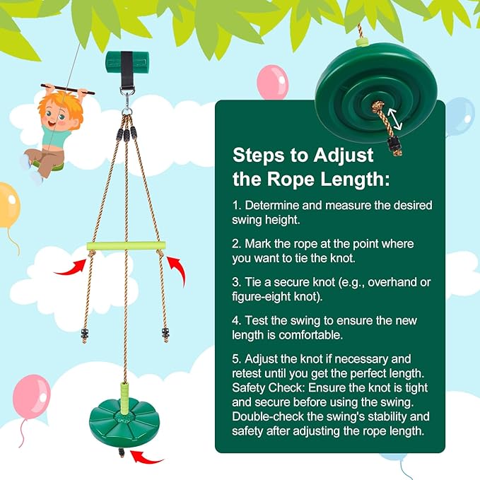AGPTEK Disc Swing with Monkey Bars,Tree Swing Set Accessories Rope Disk Swing Seat with Carabiner and 22in Hanging Strap Heavy Duty Swingset for Zipline Outdoor Playground, Jungle & Gym(Green)