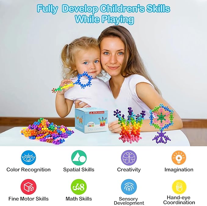 Clip Connect 120 Piece Building Blocks | Diameter 1.26", STEM Building Toys Set Kindergarten Math Manipulatives for Kids Boys Girls, Educational Preschool Toys Activities Homeschool Supplies