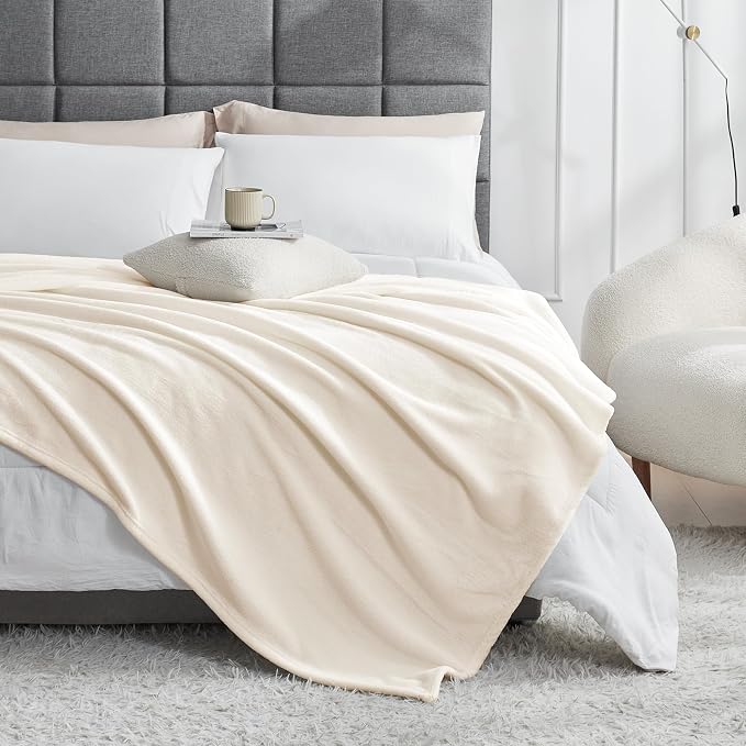 Hansleep Twin Beige Fleece Blanket, Soft Flannel Bed Blanket | Fuzzy Cozy Blanket 60x80 Inches, Multi-use for Bed, Sofa, Couch, Travel, Camping, All Season Warm Lightweight Cover