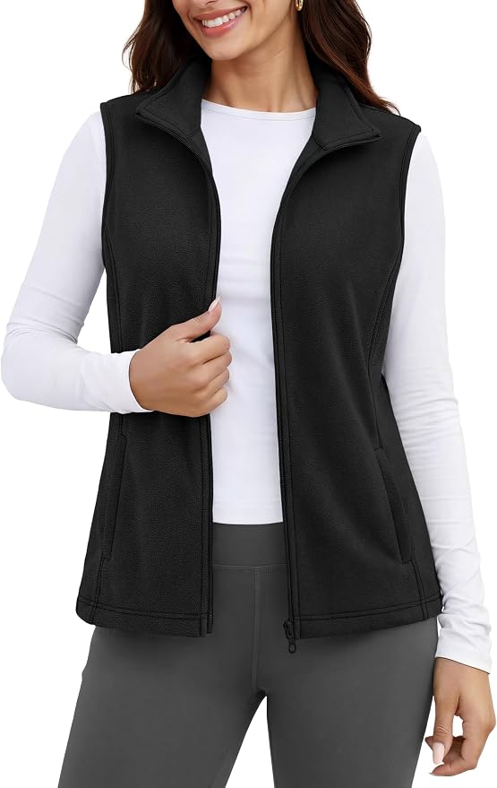 MAGCOMSEN Women's Fleece Vest Outerwear Sleeveless Lightweight Zip Jackets Warm Soft Vests with Zipper Pockets