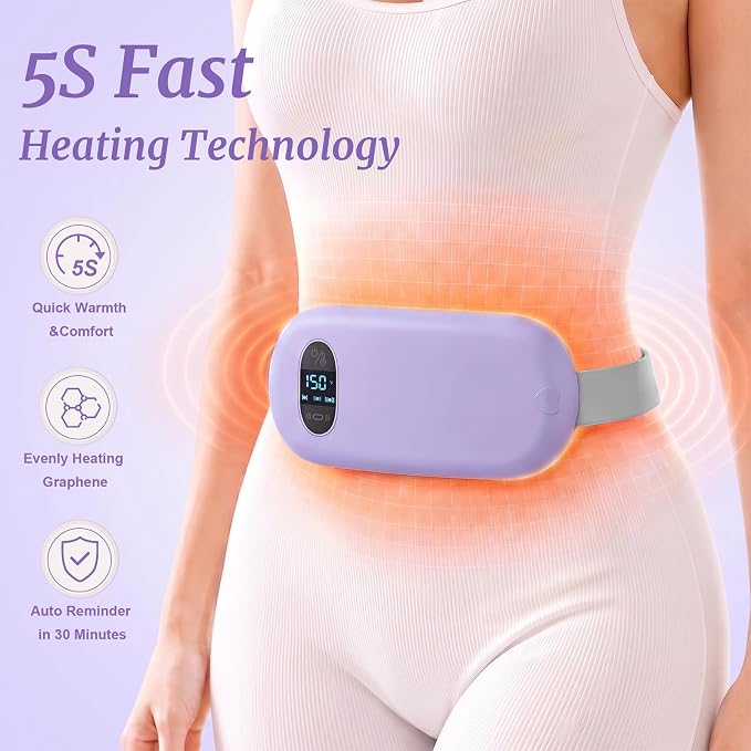 Portable Heating Pad for Cramps Upgraded Cordless Electric Period Heat Pad for Back Menstrual Belt 6 Heat 6 Massage Mode Gifts for Women Girl Her Girlfriend