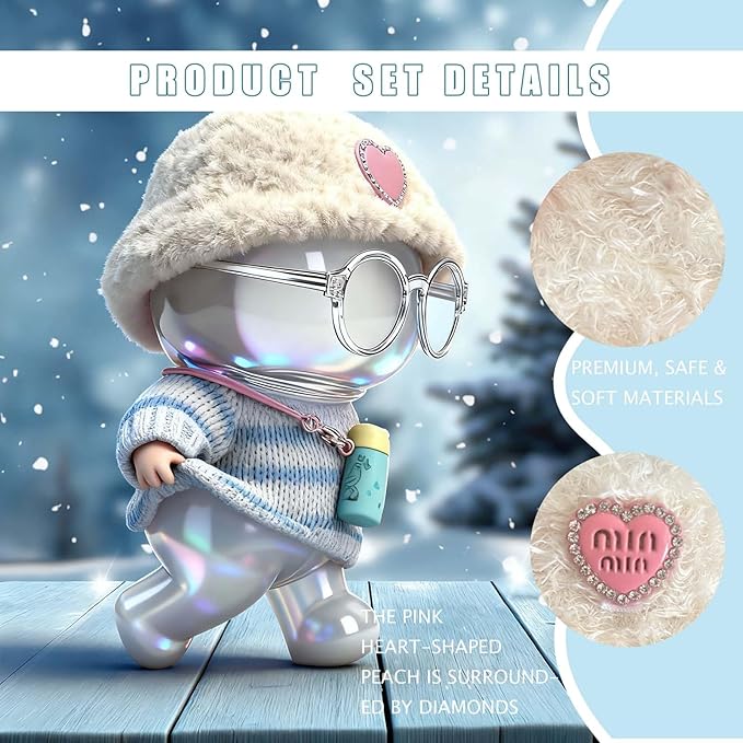 Clothes for 17cm Dolls (no Doll) - The Set Includes 5 Accessories, Including a Heart-Shaped Velvet hat, Glasses, a Handmade Sweater, a Kettle Pendant and a Bell.Suitable for a 6.7inch Doll