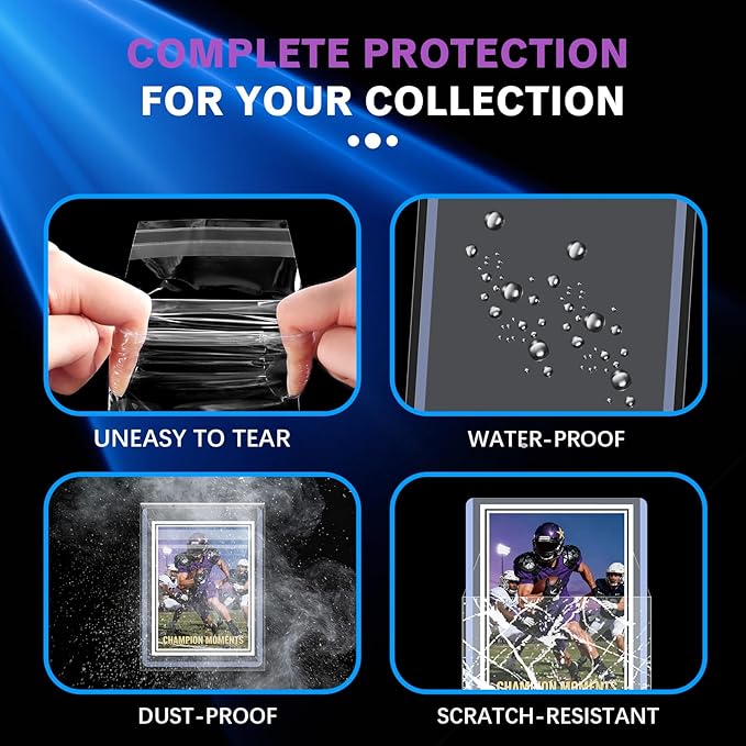 Oversized Team Bags for Trading Cards - Large Size Resealable Card Sleeves Perfect for 80 Loose Cards, 35PT to 360PT Toploaders & Magnetic Card Holders, Semi Rigid Card Holder Storage(500 Count)