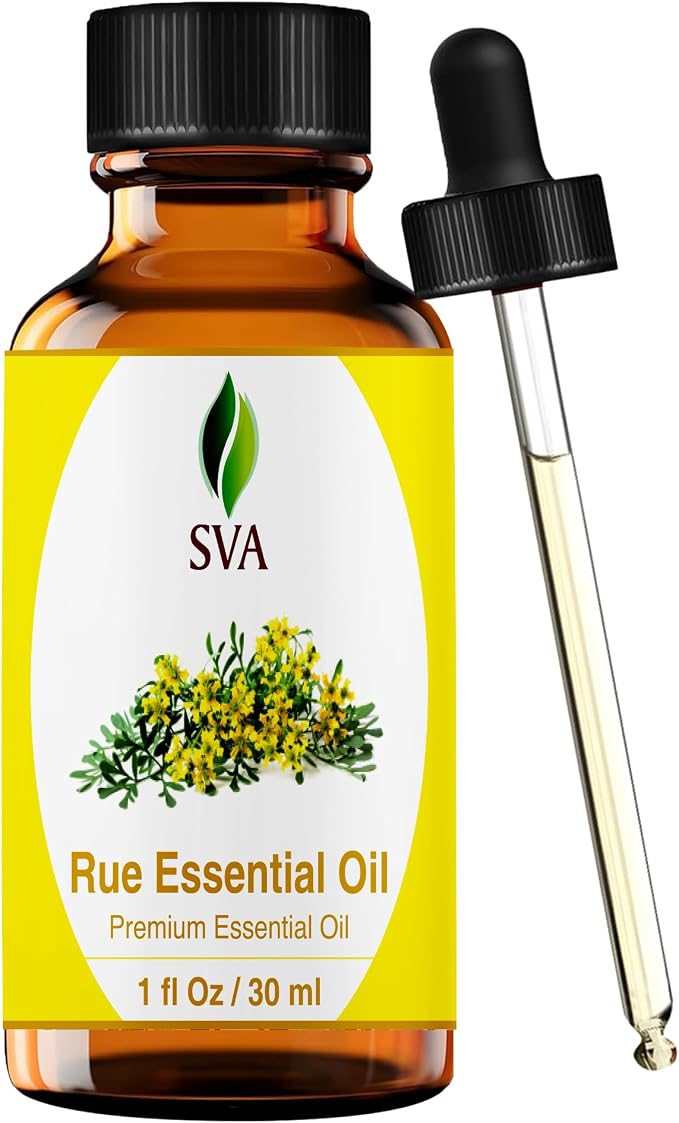 SVA Rue Essential Oil 1 Fl Oz – for Diffuser, Skin & Hair Care – Ideal for Massage & DIY Blends - with Dropper