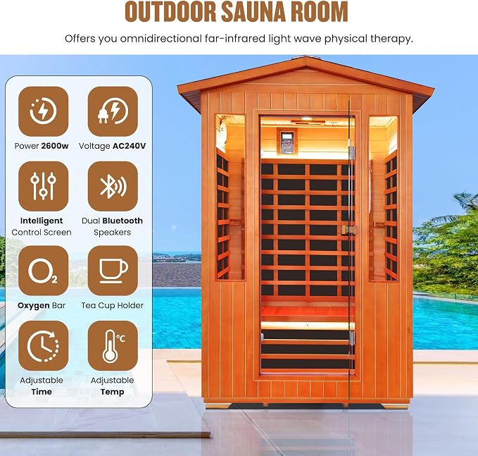 Outdoor Sauna 2 Person Sauna Infrared Saunas Dry Sauna Room Red Cedar and Canadian Fir Wood Wooden 120V Sauna Spa 2080W 48.8 * 38.19 * 81.89inch