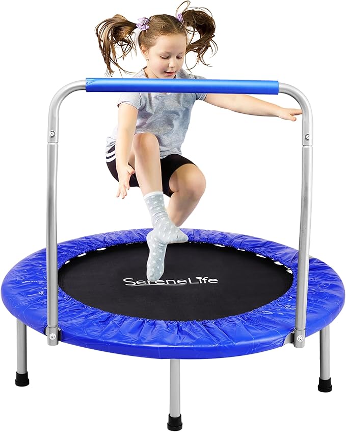SereneLife 36″ Foldable Mini Trampoline for Kids - Compact Fitness Rebounder with Foam Handle - Safe, Stable Exercise Trampoline with 330lbs Max Load for Indoor/Outdoor Active Play & Exercise