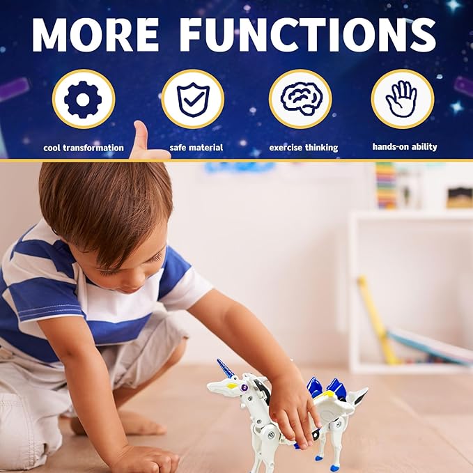 Collision Transforming Unicorn Car Toy – 2 Magnetic Cars Crash & Transform into Unicorn Robot Toys – Fun Gift for Boys & Girls, Birthday & Christmas