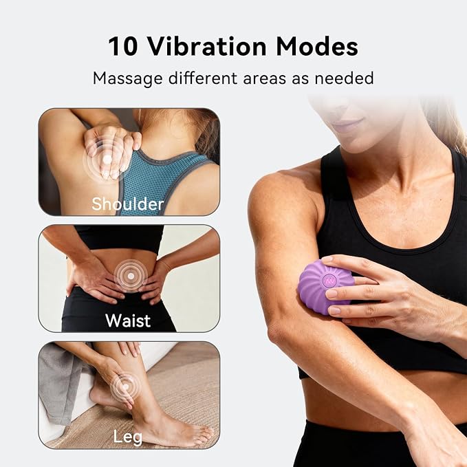 2.4" Mini Electric Vibrating Massage Ball, 10-Speed Fitness Yoga Massage Roller for Palm, Hand, Foot, Leg, Neck, Back, Multi-Directional Massage Ball (Lavender)