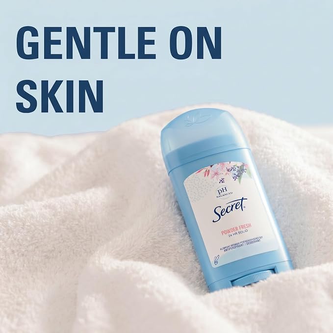Secret Antiperspirant and Deodorant for Women, 24hr Sweat and Odor Protection, PH Balanced, Gentle on Skin, Wide Solid Deodorant Stick, Powder Fresh Scent, 2.7 oz