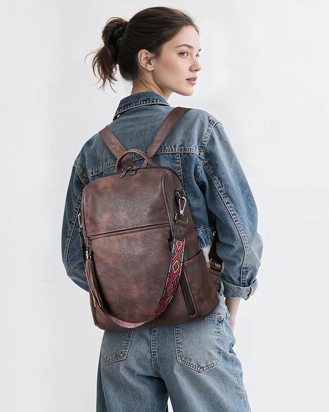 FADEON Leather Backpack Purse for Women Designer Travel Backpack Purses PU Fashion Ladies Shoulder Bag with Tassel