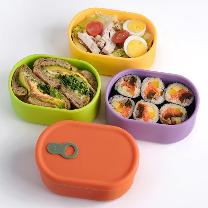 Korean Silicone Food Container, Steam Vent, 22 floz 4-Piece Set | Microwave & Freezer Safe, Leakproof, Airtight, Dishwasher Safe, BPA Free