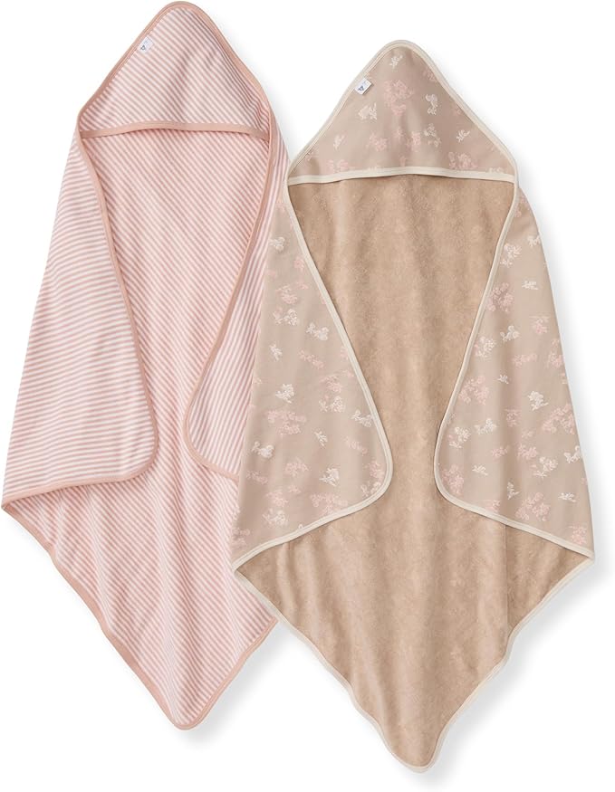 Burt's Bees Baby Infant Hooded Towels, Organic Cotton, Unisex Bath Essentials, Nursery Towel with Hood Set, 29 x 29 in, 2-Pack