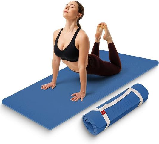 Extra Thick 12mm Exercise Mat – 74"L x 26"W Inch, Non-Slip, Joint-Friendly & Cushioned Fitness Mat for Yoga, Pilates & Floor Workouts – Durable, Supportive & Includes Feetlu Classic Strap