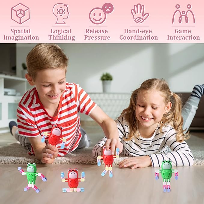Robot Frogs Fidget Spinners Toys Transformable Fingertip Gyro Chain Toy Deformable DIY Stress Relief Fidget Toy for Adults for Kids Goodie Bag Birthday School Prizes Gift (Frogs)