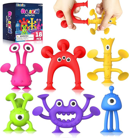 Suction Toy Toddler Bath Toys: No Hole Bath Toy for Boys Girls - 18PCS Sensory Fidget Toys for Kids - Baby Window Building Toy Gooide Bag Stuffers - Travel Gifts Easter Basket Stuffers Egg Fillers