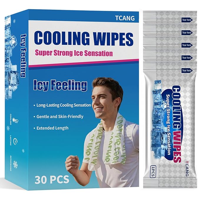 30 Pack Cooling Body Wipes, Alcohol-Free Cooling Towelettes Cooling Towel Alternative for Outdoor Sports, Camping, Hiking, Workout & Hot Weather(Green)