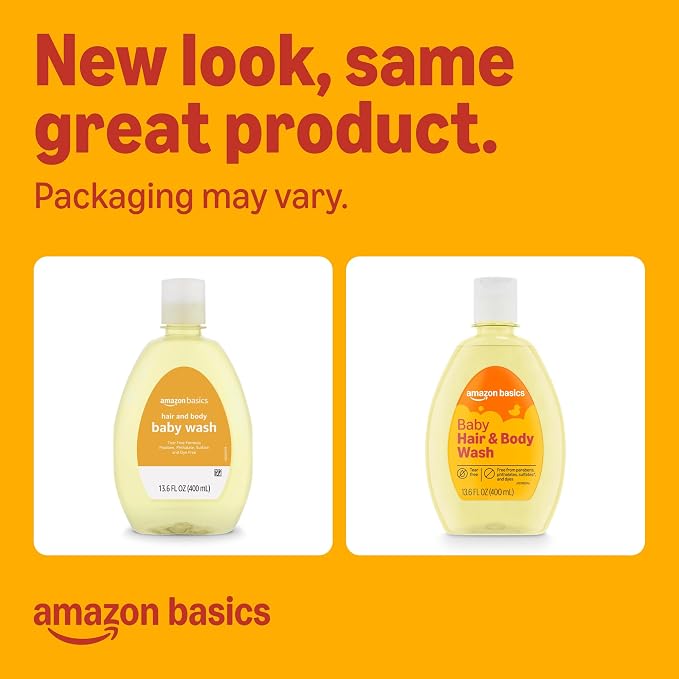 Amazon Basics Tear-Free Baby Hair and Body Wash, Lightly scented, 13.6 Fluid Ounce, 1-Pack, Packaging May Vary