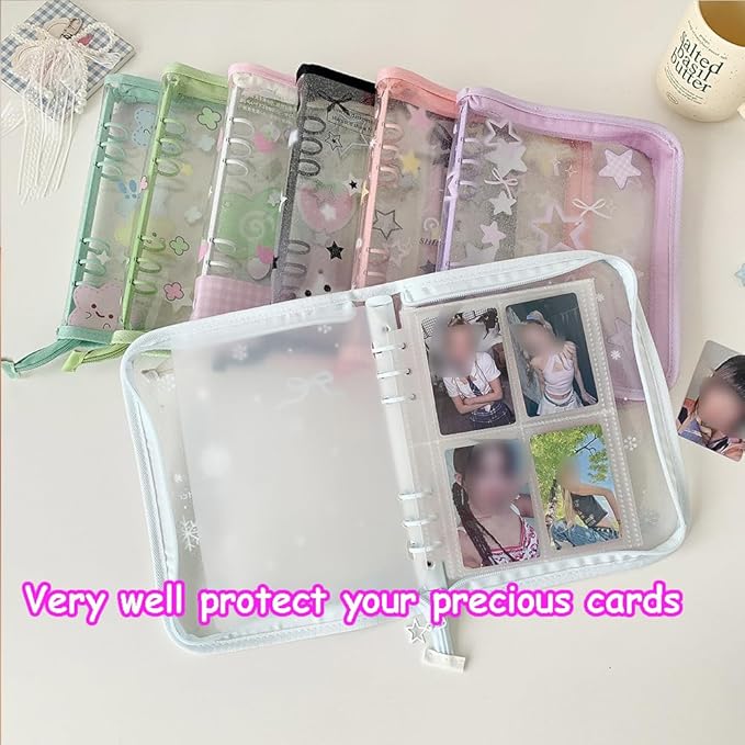 Kpop Photocard Binder Kpop Photocard Holder Book with Kpop Photocard Korean Stickers, A5 Binder Photocard Album 25 Inner Pages with 200 Pockets 6 Ring Photocard Binder Kpop (Purple Star)