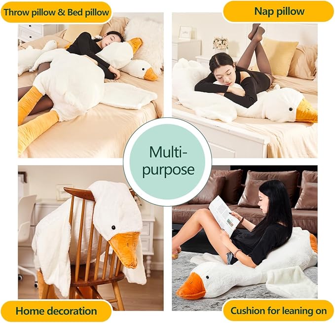 Haengbuk-Goose Stuffed Animal, 74.8in/190cm Giant Sleeping Hugging Pillow, Soft White Swan Plush Toy, Gift for Kids, Friends or Family