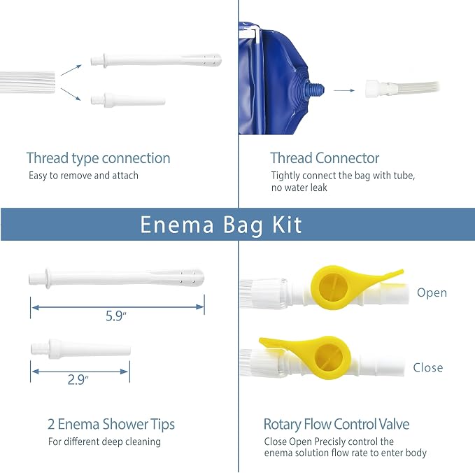 TopQuaFocus 2L Enema Kit Home Coffee Enema Irrigator Set for Men and Women Colon Cleaning Portable Travel Enemas Bag Kit for Colonic Cleanse 4.59 FT Hose
