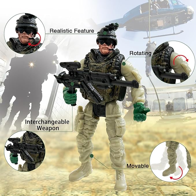 Army Men Soldiers, 12 Pcs Soldiers Toy Special Force Action Figure with Weapons Military Soldier Playset Army Toy Set Birthday Gift for Toddler Boy 3+