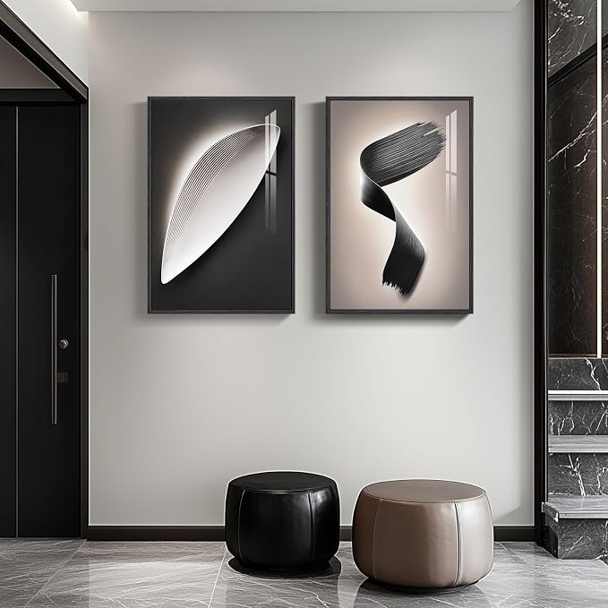 Large Framed Modern Wall Art for Living Room, 3 Piece Black and White Abstract Contemporary Pictures Artwork Decor, Geometric Luxury Bright Style Prints Paintings for Hallway and Office 24x36 Inch