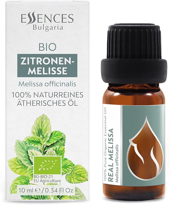Essences Bulgaria Organic Real Melissa Essential Oil 1/3 Fl Oz | 10ml | Melissa Officinalis | 100% Pure and Natural | Undiluted | Therapeutic Grade | Family Farm | Steam-Distilled | Non-GMO | Vegan