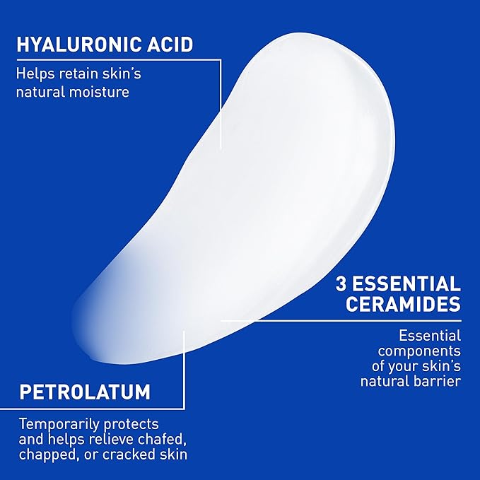 CeraVe Healing Ointment, Hydrating Skin Protectant With Petrolatum, Hyaluronic Acid & Ceramides, Face & Body Skin Barrier Repair For Cracked, Chafed, Dry Skin, Fragrance Free & Lanolin Free, 3 Oz
