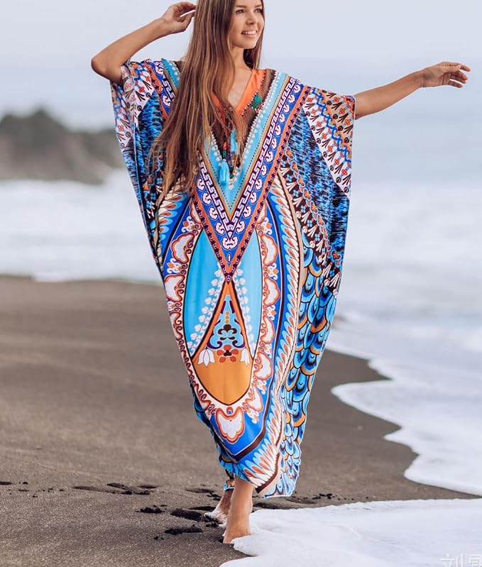 Venasha Womens Caftan Floral Print Kaftan Dress Short Sleeve Swimsuit Cover up Loungewear for Summer