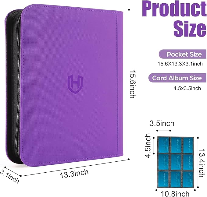 Card Binder 9 Pocket with Zipper, 648 Pockets Trading Card Holder Book, Premium PU Cover Zip Folder Binder, Side Loading Carrying Case Binder Album for TCG, MTG, Sports Cards, Game Cards