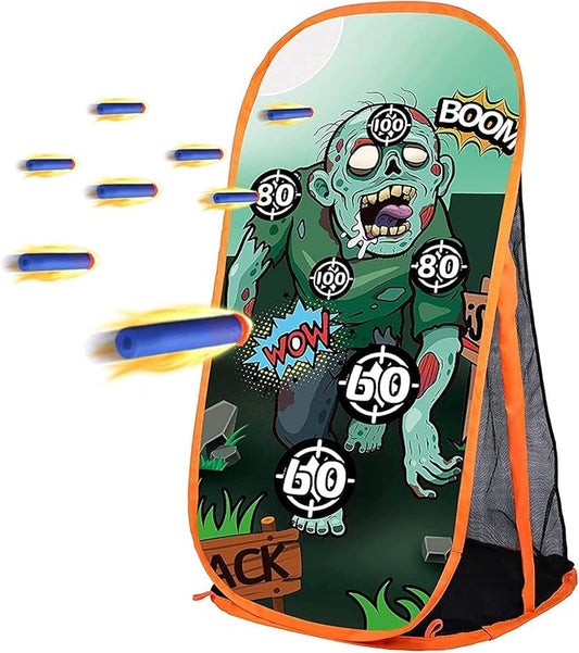 RONSTONE Shooting Practice Target Compatible with Nerf Gun for Boys Girls, Toy Foam Blaster Shooting Targets for Kids Indoor Outdoor, Zombie Shooting Target with Storage Net