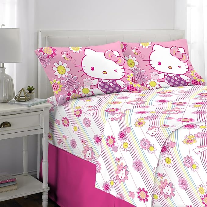 Hello Kitty Bedding Super Soft Microfiber Sheet Set, Queen, Hello Kitty, (Officially Licensed Product) By Franco