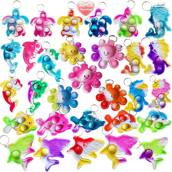 Goodangie00 Bulk Turtle Octopus Dolphin Mermaid Shark Fish Ocean Mini Pop Fidget Toys for Students Prize, Summer Party Favors