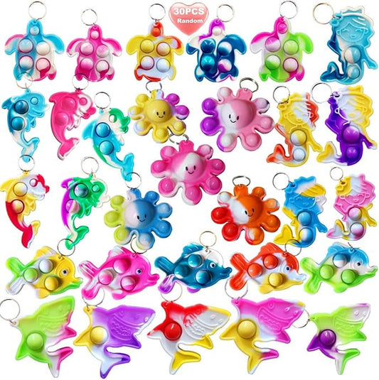 Goodangie00 Bulk Turtle Octopus Dolphin Mermaid Shark Fish Ocean Mini Pop Fidget Toys for Students Prize, Summer Party Favors