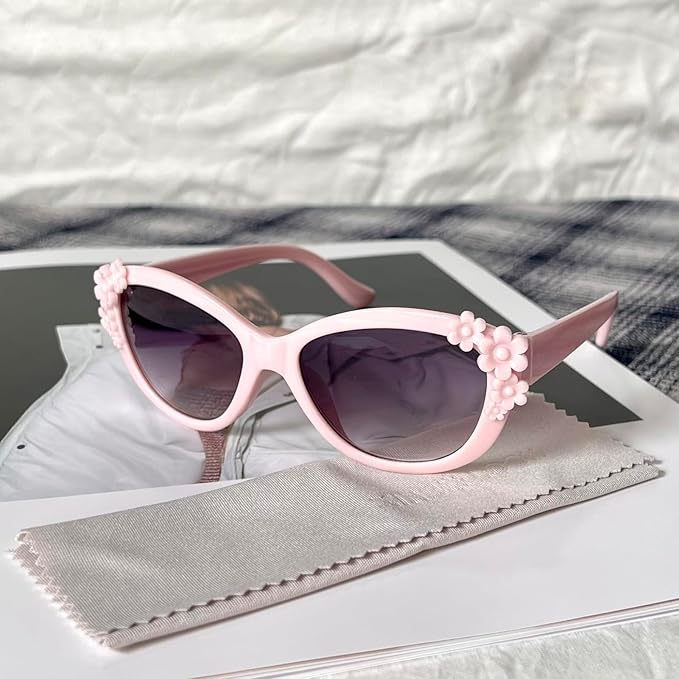XINB LOOK Kids Sunglasses Girls, Cute Flower Frame Cartoon UV Glasses, Toddler Sunglasses Party Favor for Ages 3-10 (Pink)