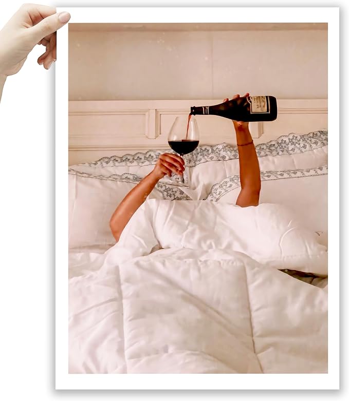 EcoHest 12x16 in Woman Drinking Wine in Bed Canvas Art | Unframed Canvas Print, Feminist Wine Wall Decor for Bedroom, Bathroom, Apartment, Dorm Room, College Room, 1Pack
