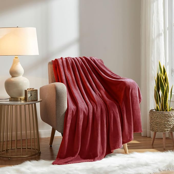 KMUSET Fleece Blanket Burgundy Lightweight Super Soft Cozy Fuzzy Bed Blankets Microfiber Factory Shop