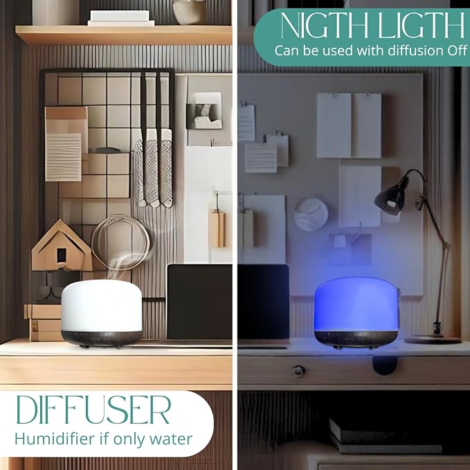 Mystic Romance Essential Oil Diffuser, 500ml Aromatherapy Humidifer and Nigth Ligth for Relaxing Atmosphere in Home Office Yoga and Spa, for Everyone, Auto-Off Safety Switch. Dark Wood