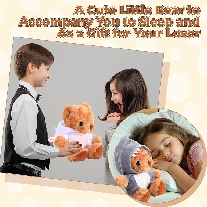 5 Pcs Bear Clothes with 1 Pcs Bear, Stuffed Animal Clothes Fit 6-8 Inches Plush Toy Doll Small Outfit Stuffed Animal Accessories Cute Hoodie DIY Toy