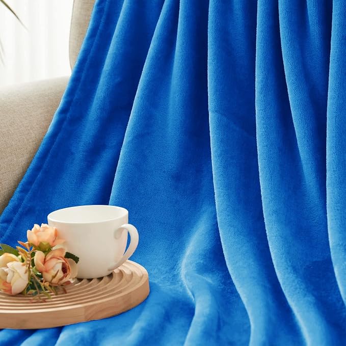 Exclusivo Mezcla Soft Fleece Blanket Queen Size for Bed, Cobalt Blue | 90x90 Inches, Double-Sided Brushed Flannel, Lightweight Plush Cozy Blanket for Home Decor, All Season, Machine Washable