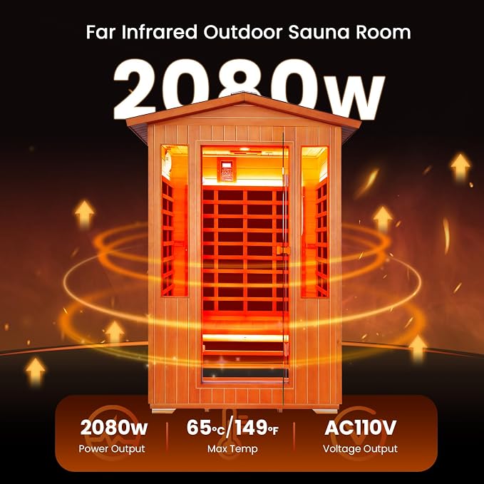 Outdoor Sauna 2 Person Sauna Infrared Saunas Dry Sauna Room Red Cedar and Canadian Fir Wood Wooden 120V Sauna Spa 2080W 48.8 * 38.19 * 81.89inch